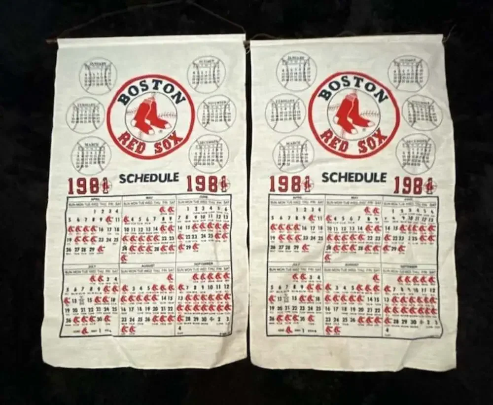 Vintage 1984 Boston Red Sox Cloth Wall Hanging Schedule Calendar (Lot of 2)